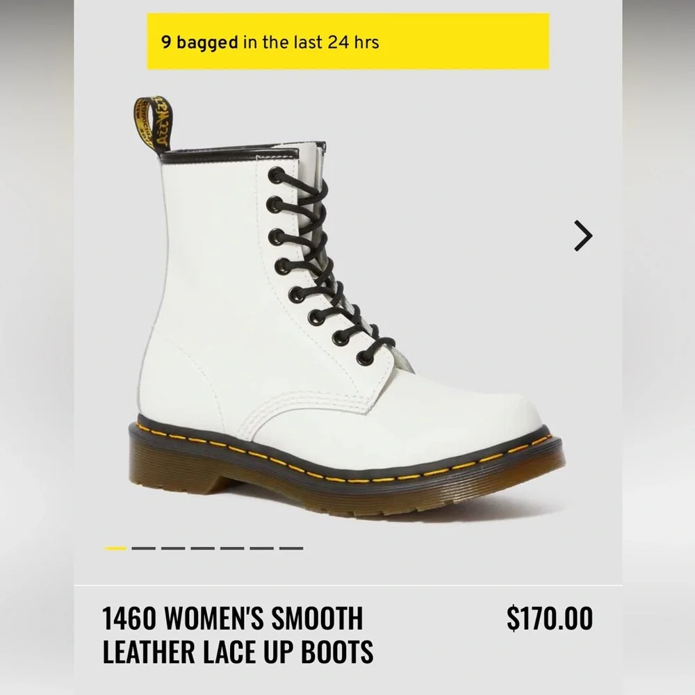 Doc Martens 1460 SMOOTH LEATHER LACE UP BOOTS, white size 6 - Picture 5 of 15